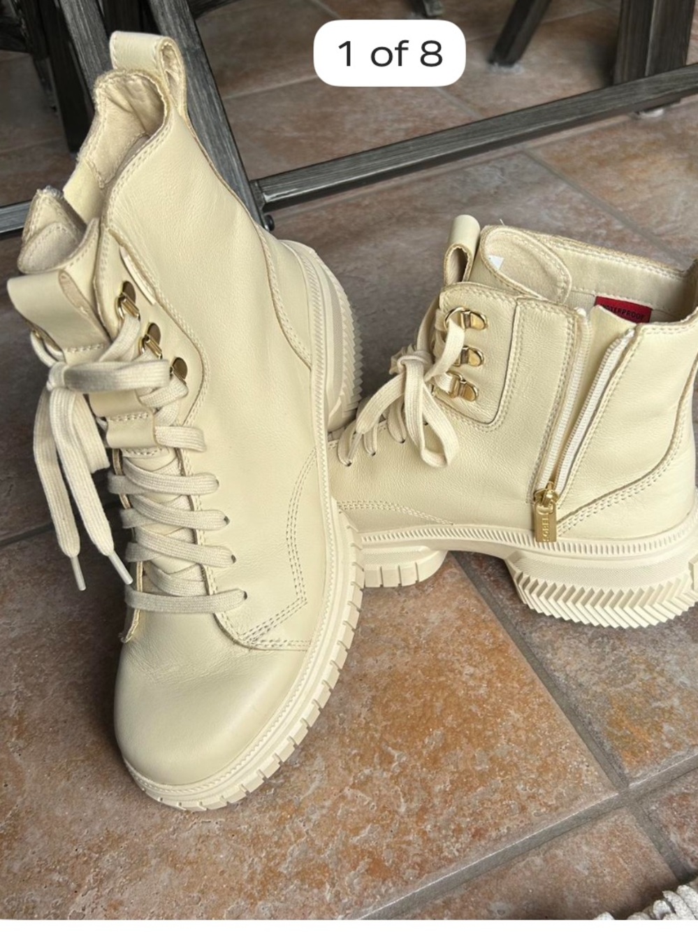 Sorel Cream Lace-Up Combat Boots with Side Zip